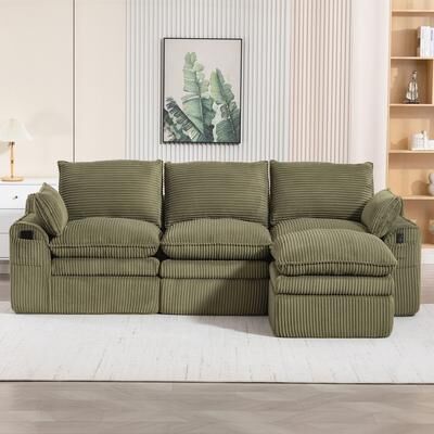 L Shaped Compressed Modular Sectional Sofa Modern Corduroy Upholstered Couches with Movable Footstool