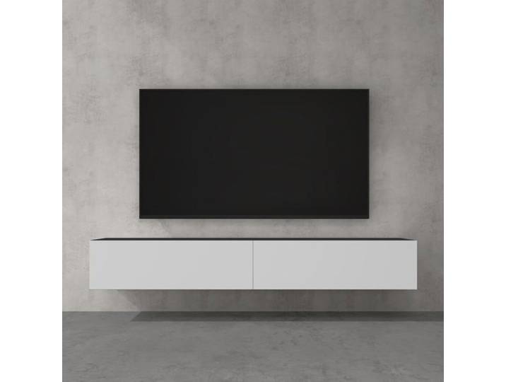 doporro Meuble TV Bas 200cm Armoire TV Gris Noir Mat + Blanc Mat Table de Télévision Salon avec Portes Meuble TV Suspendu MBTV02