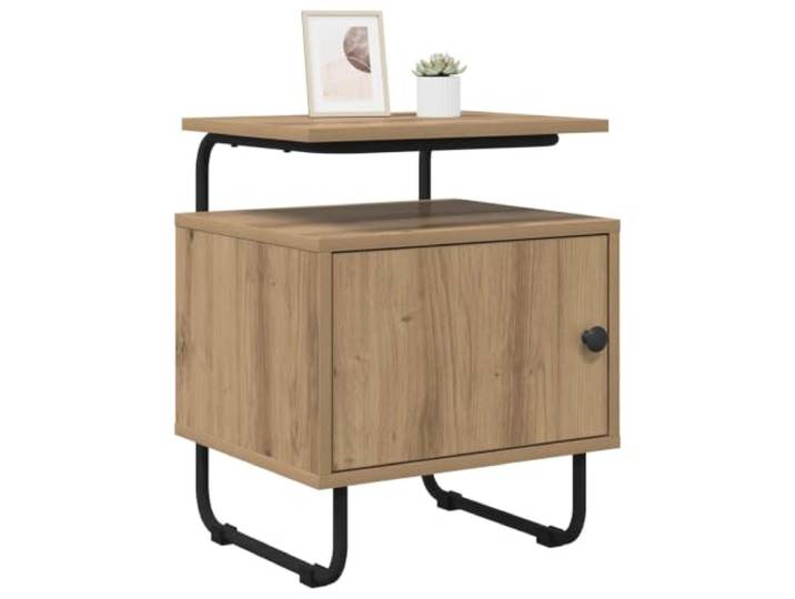 KFGWERSTY Nachttisch Eiche 40 x 36,5 x 50 cm Holzwerkstoff Artisan Holzwerkstoff und verzinkter Stahl, je 1 Tür und 1 Regal, fürs Schlafzimmer, 2 Stück im Lieferumfang, Boden schonen