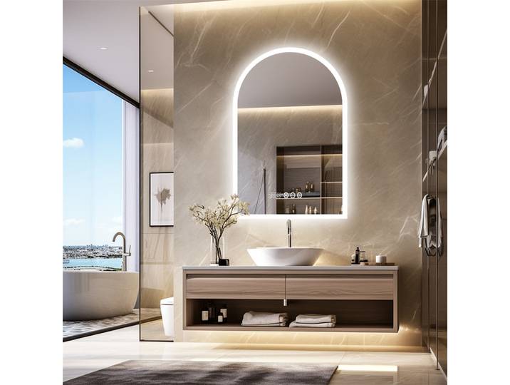 Miroir de salle de bain rétroéclairé LUVODI avec écran tactile LED, affichage de l'heure et de la température, décoration intelligente pour salle de bain