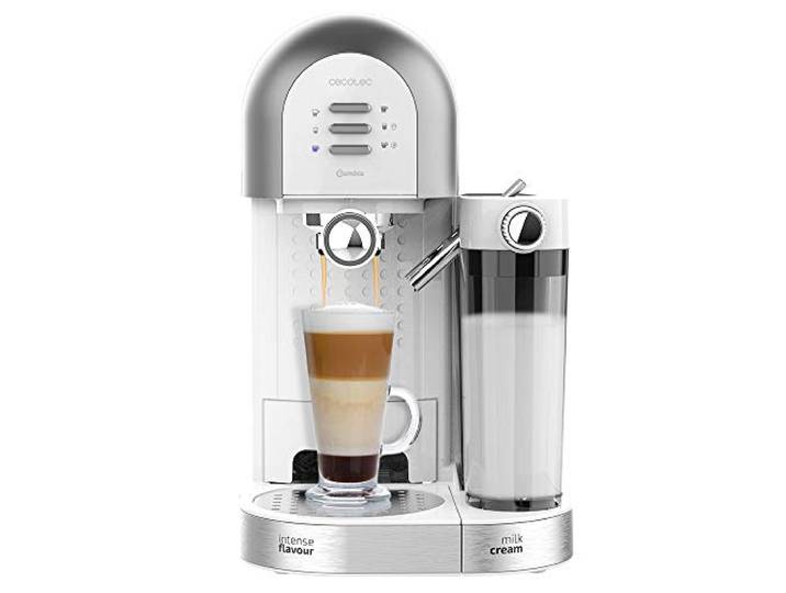 Cecotec Espressomaschine Instant-Ccino 20 Chic Bianca, 1470 W, 1,7 L Tank 20-bar-Pumpe, für Kaffeepulver und Kapseln, InstantCappuccino, 700-ml-Milchtank, Custom Coffee, Thermoblock und Doppelauslauf