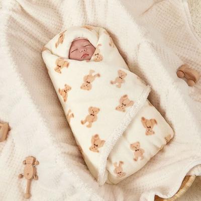 Uplift Picks Winter Baby Swaddle Wrap Flannel Fleece Blanket green Bear 75x100 Cm