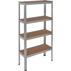 pro-bau-tec Schwerlastregal 10068, 4 Holzböden, 100kg Fachlast, silber, 150 x 75 x 30cm