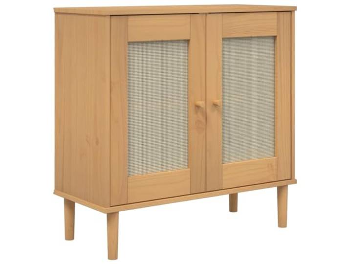 Makastle Sideboard Braun 80x35x80 cm 14 kg Boho-Retro-Stil Kiefernholz mit Rattan-Optik, Zusammenbau erforderlich