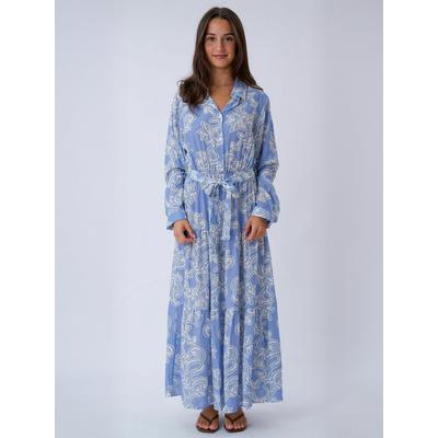 Maxikleid TEESHOPPEN "TEESHOPPEN Dress Lola", Damen, Gr. L, Normalgrößen, blau, Obermaterial: 100% Viskose, Kleider Maxikleid
