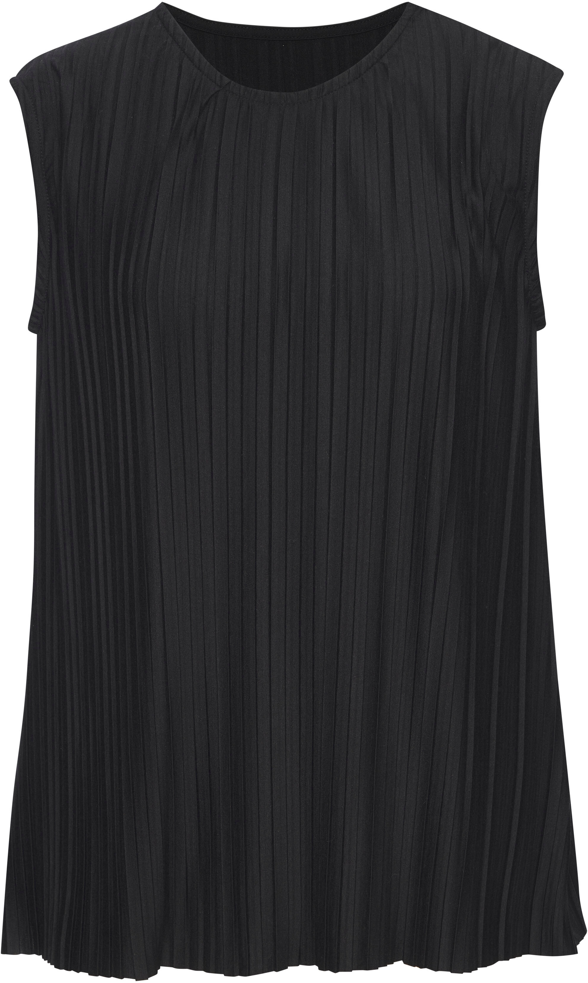 Pliseetop LASCANA, Damen, Gr. 32/34, schwarz, Jersey, Obermaterial: 65% Polyester, 35% Viskose, unifarben, lässig geschnitten normal, Rundhals, Tops Pliseetop, aus Viskose-Mischqualität schwarz 32/34