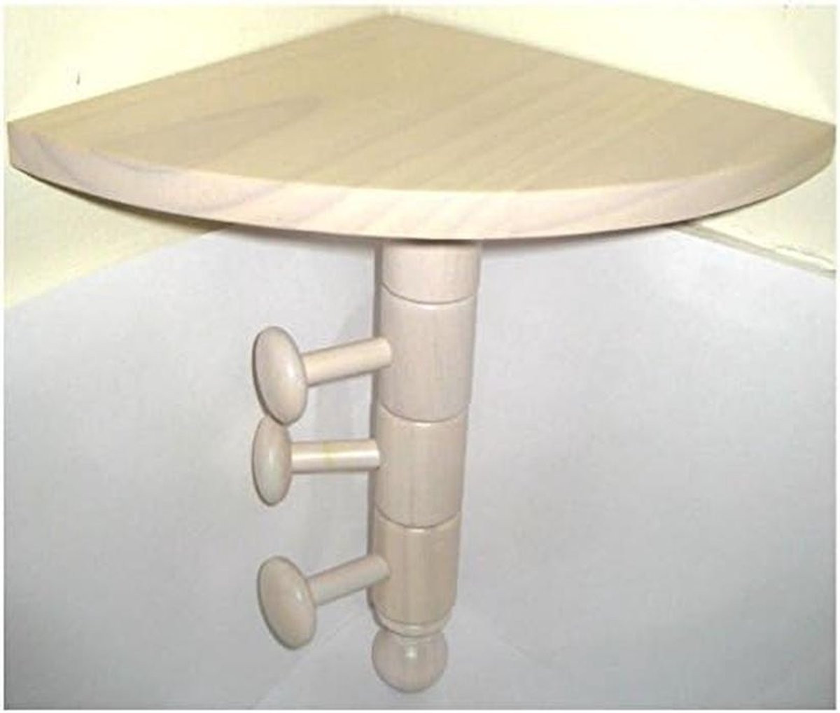 Houten wandkapstok met 3 draaibare haken en plank