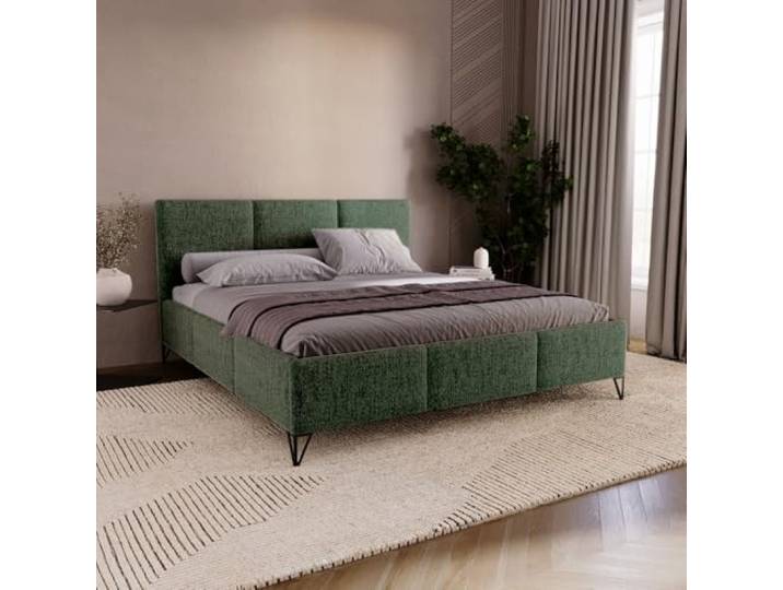 Chilly. Möbel Design Bett Modero - Polsterbett mit Bettkasten, Lattenrost und Kopfteil - 200x200 cm - Holzrahmen - Neve Dunkelgrün