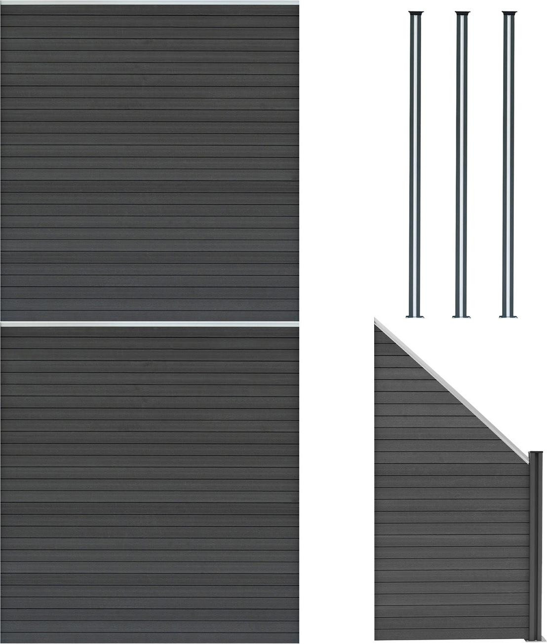 Monster Shop Privacy Schermset met 2 WPC Composiet Schermen, 1 Hoekstuk en 3 LED-schutpalen - Grijs