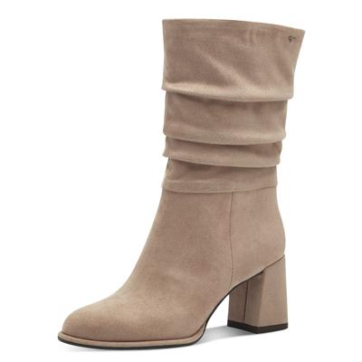 Stiefel TAMARIS, Damen, Gr. 39, Synthetik Textil, beige (taupe), Veloursleder, unifarben, Schuhe Stiefel, Blockabsatz, Kurzstiefel mit Reißverschluss, in veganer Verarbeitung