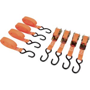 LAS Spanngurt 10342, orange, mit Haken & Ratsche, 400 kg Zurrkraft, DIN EN 12195-2, 25 mm x 5 m, 4 Stück