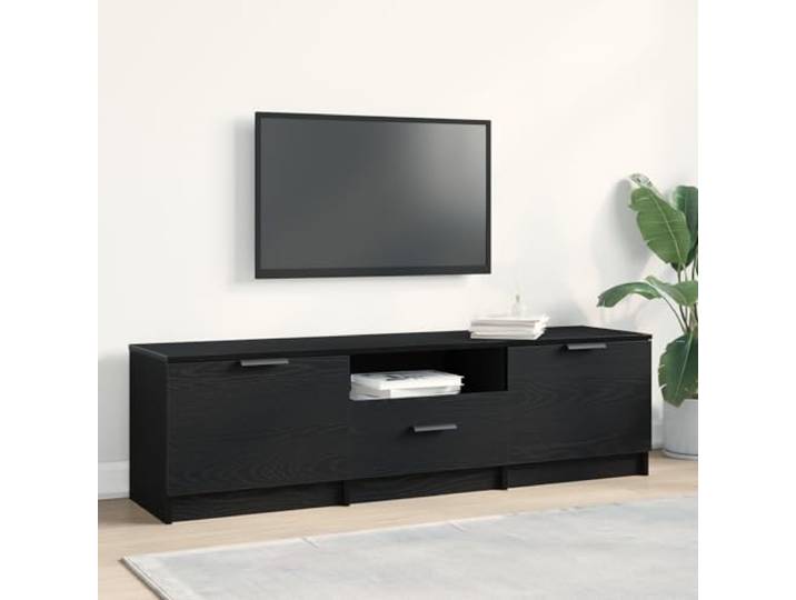 HEFZGDB TV-Schrank aus schwarzer Eiche Holzwerkstoff 140x35x40 cm mit Schublade und Zwei Türen für geräumige Aufbewahrung modernes Design freistehend Wohnzimmer Möbel Stabiler