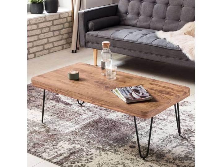 WOHNLING Table basse design en bois massif Acacia table basse 115 x 60 x 40cm Nouveau
