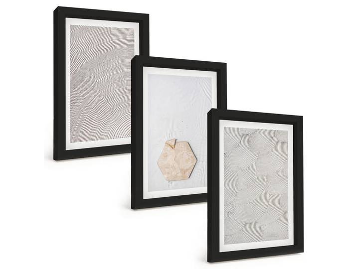 Tulup Bilder SET 3er Set - 20x30 cm Schwarzer Rahmen - Leichte Boho-Sandtexturen, Kunststoff, Rechteckig, 20x30 cm, gerahmt, Bilder & Rahmen, Bilder