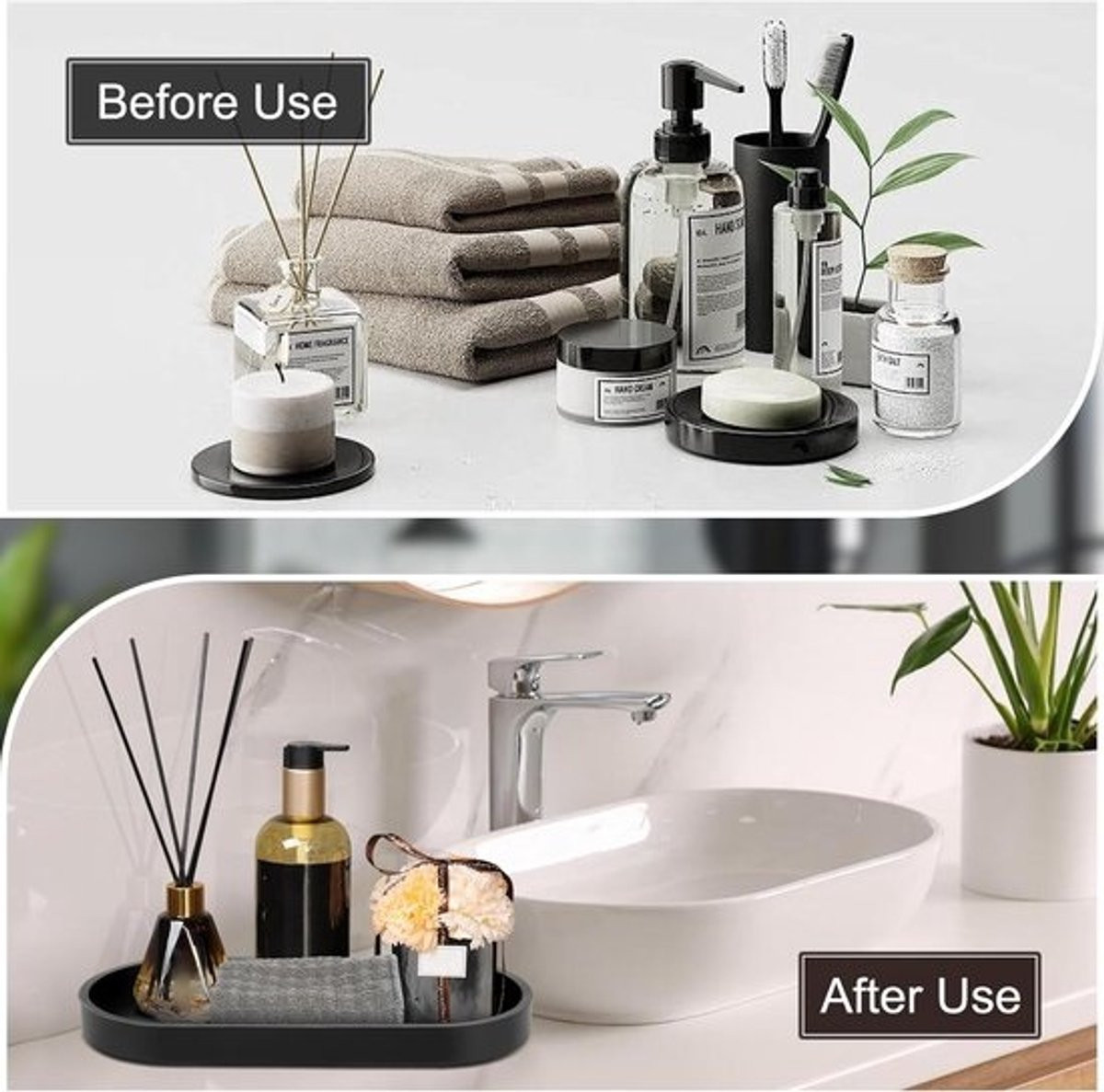 Set van 2 zwarte siliconen badkamer trays met absorberende doekjes van ShopVlot