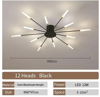 Uplift Picks Nordic Flower LED Ceiling Light Modern Sputnik Chandelier black (12 Head) dimmable With Remote
