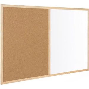 Bi-Office Kombitafel Budget MX07001010, 2 in 1, braun / weiß, Kork-Pinnwand & Whiteboard, mit Holzrahmen, 90 x 60 cm