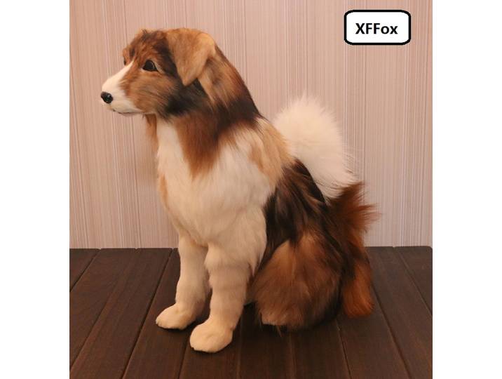 Modèle de chien berger de grande taille en polyéthylène souple et fourrure, chien assis, cadeau, environ 46x43cm