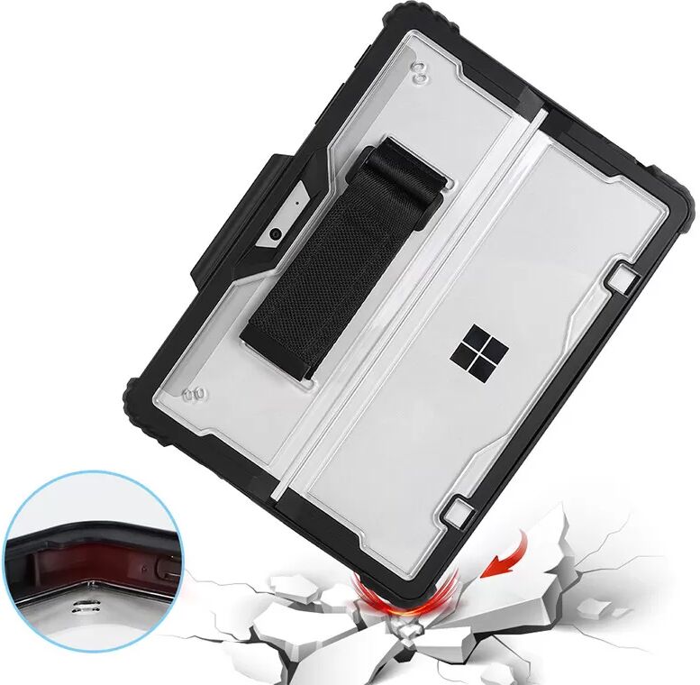 INF Surface Go 1/2/3/4 Transparente Hülle mit schwarzem Rahmen & Gurt