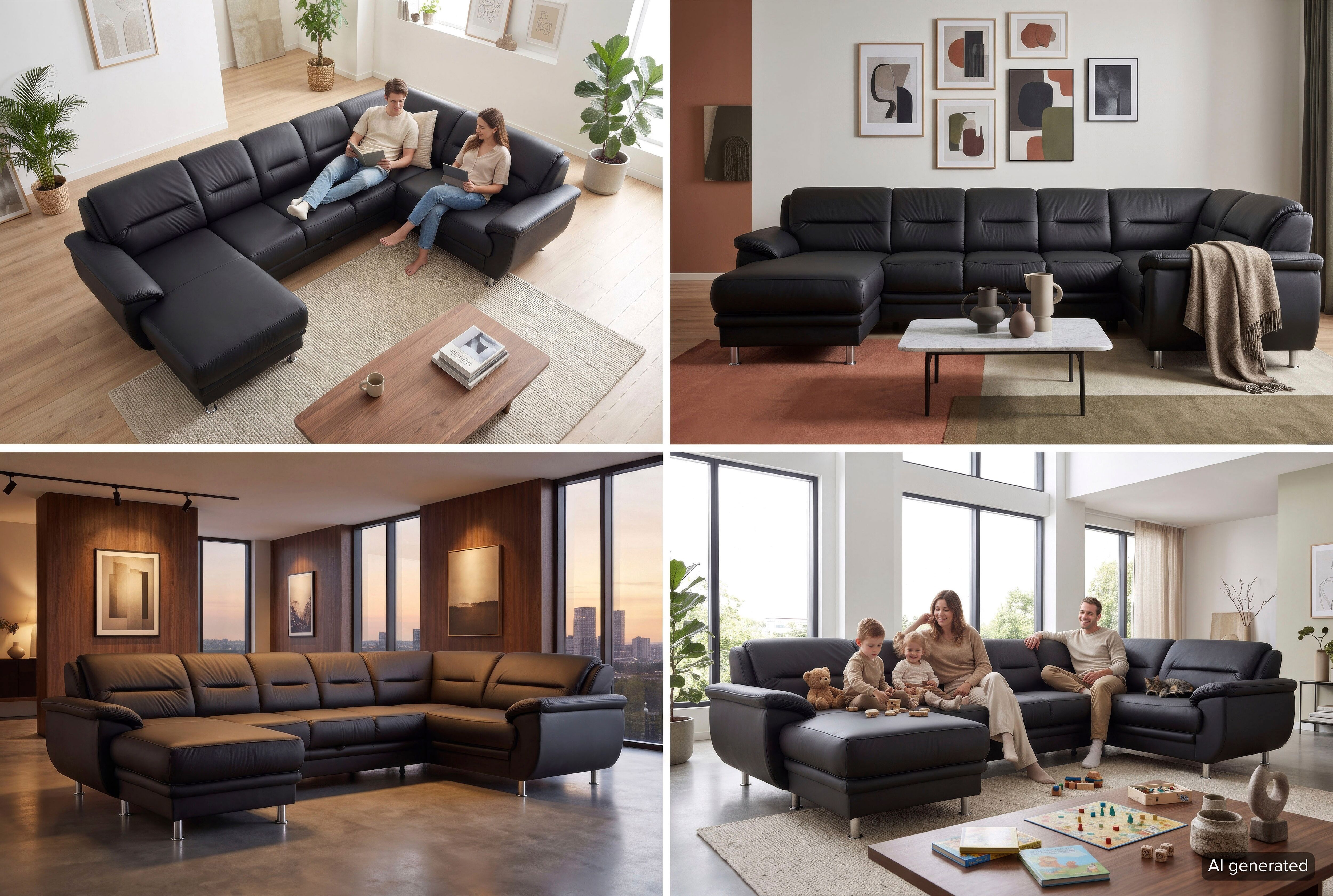 Wohnlandschaft SIT & MORE "Mailand U-Form, B: 312 cm, XXL-Couch mit Komfortpolsterung", orange (terrakotta), B:312cm H:85cm T:179cm, NaturLEDER (echtes Rindleder)/Korpus passendes Kunstleder Softlux;Luxus-Microfaser Altara Nubuck (100% Polyester);Kunstled