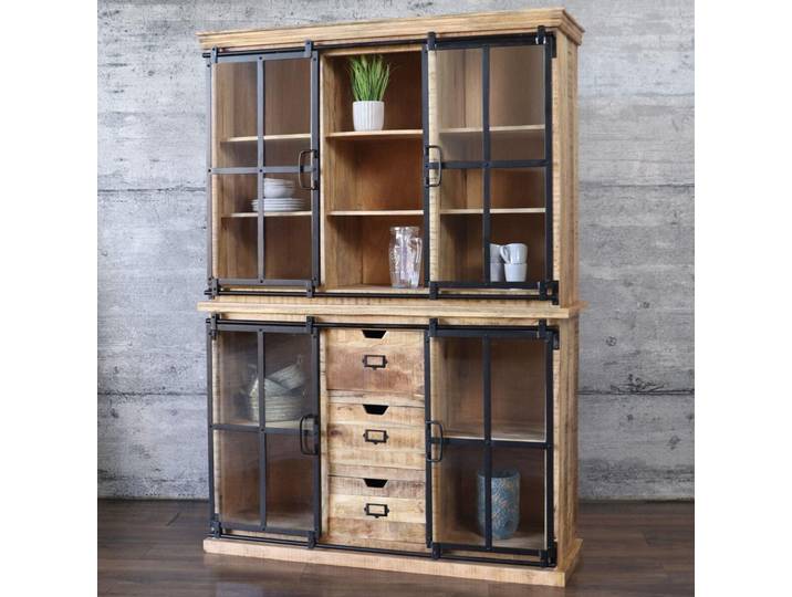 Vitrinenschrank Vintage FINE 150cm Massivholz & Eisen Design Vitrine