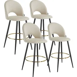 tectake Barstuhl Sachel mit Rückenlehne, Samtoptik - 4er Set creme/schwarz