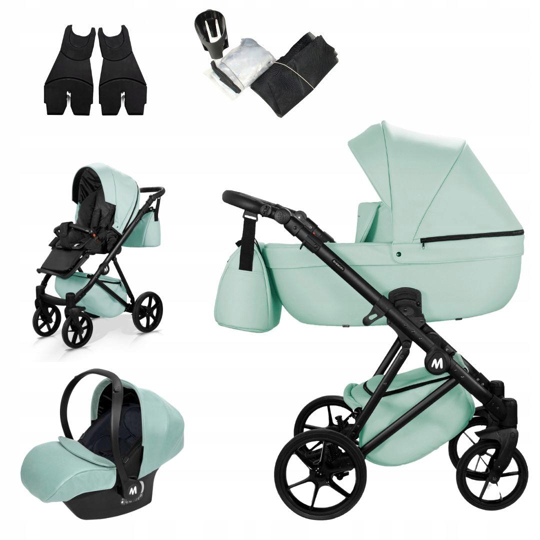 Mommo Harmony 3-in-1 Kombikinderwagen Mint Kunstleder mit Babyschale