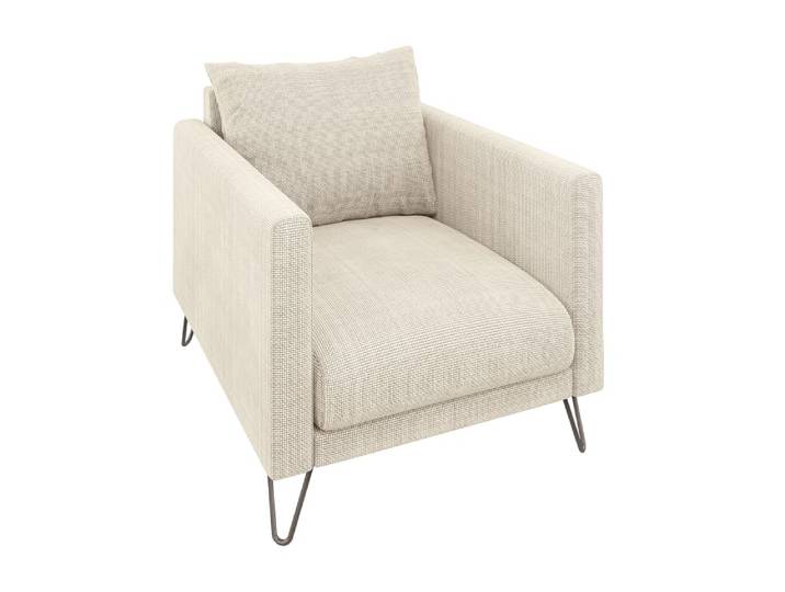Fauteuil en tissu chenille beige avec pieds en métal noir