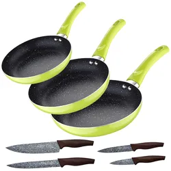 San Ignacio - Set aus 3 Pfannen (20/24/28 cm) aus gepresstem Aluminium mit Küchenmesser-Set
