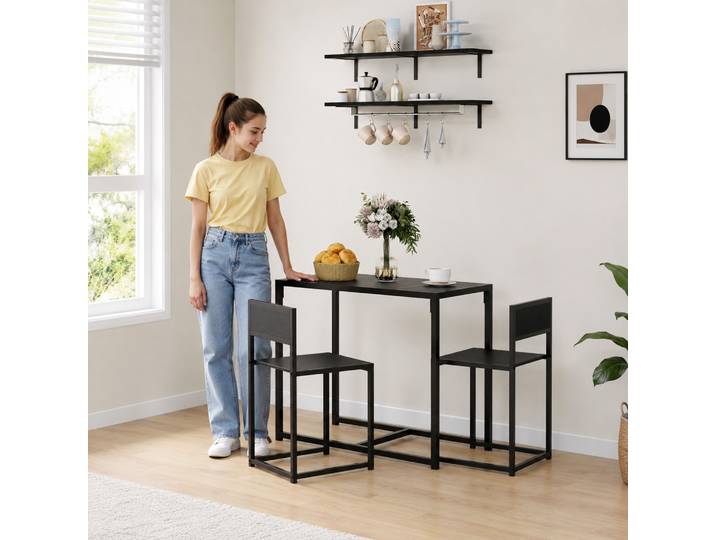 HOMCOM Ensemble Table 3 Pièces avec 2 Chaises Encastrables Noir
