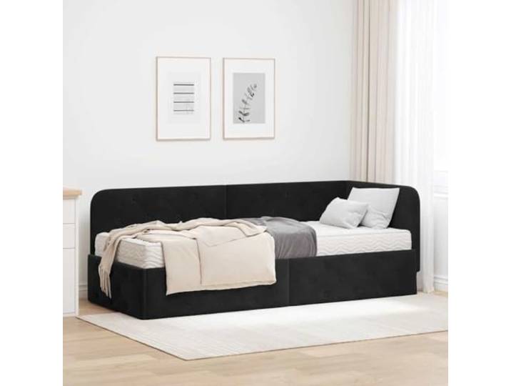 RJPLMFV Bettgestell, Eckbett, Velours, Schwarz, 80 x 200 cm Kopf umkehrbar, platzsparendes Design, inklusive Latten, einfache Reinigung