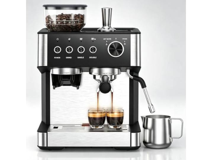 Kaffeevollautomat 20 Bar, 1500W, Kaffeemaschine mit Mahlwerk und Milchschäumer, Espressomaschine Espresso & Americano,30 Mahlgrade,2,3L Abnehmbarer Wassertank,Barista-Dampfstab,Einzel & Doppelespresso