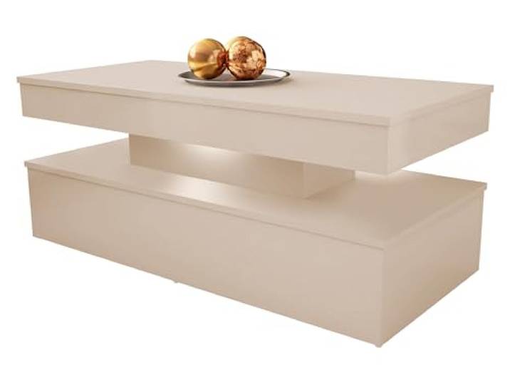 Mirjan24 Couchtisch Serkuzo Bis 120 mit weißer LED (Wüstensand) Moderner Sofatisch mit Ablagefach und Antirutschfüßen, B/H/T: 120/50/55 cm