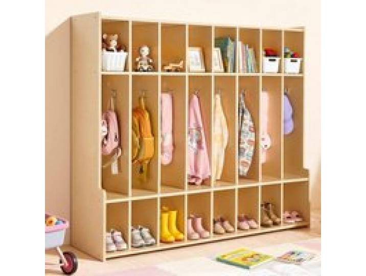 VEVOR Vestiaire 8 Enfants Ouvert, Penderie pour Enfants en Bois, Rangement pour Crèche Maternelle Garderie Maison, Meuble d'Accueil Scolaire avec Casiers à Manteaux et à Chaussures, Cases Supérieures
