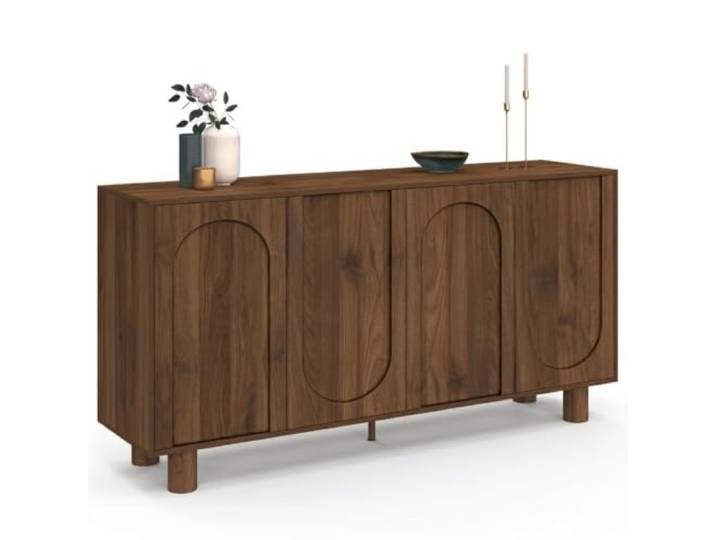 IDMarket - Buffet 160 cm Archie 4 Portes Design Arche Effet Noyer