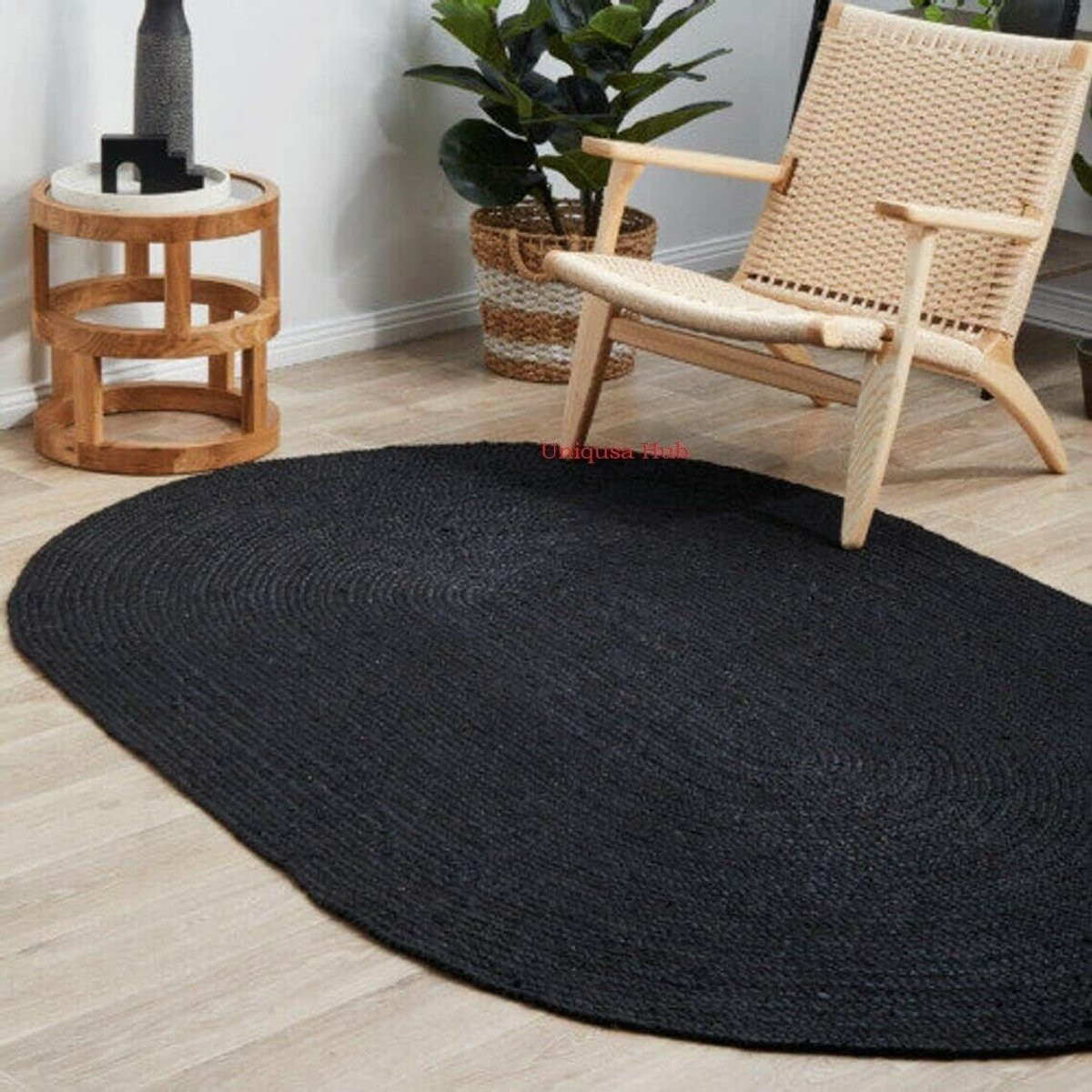 Handgeweven Jute Vloerkleed - Zwart - Rechthoekig - Boho Stijl