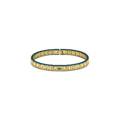 Gliederarmband LACOSTE "METROPOLE EDGE", gelbgoldfarben, grün, Armbänder, Herren, 19cm, Edelstahl, Gliederarmband, Emaille