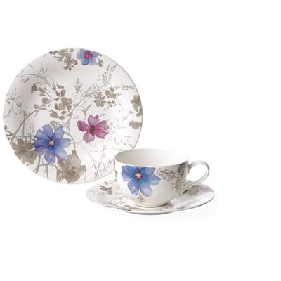 Kaffeeservice VILLEROY & BOCH "Mariefleur Gris Basic", bunt, 18 Stk., Fine China-Porzellan, Geschirr-Sets, Kaffeeservice, Made in Germany, Fine China Porzellan