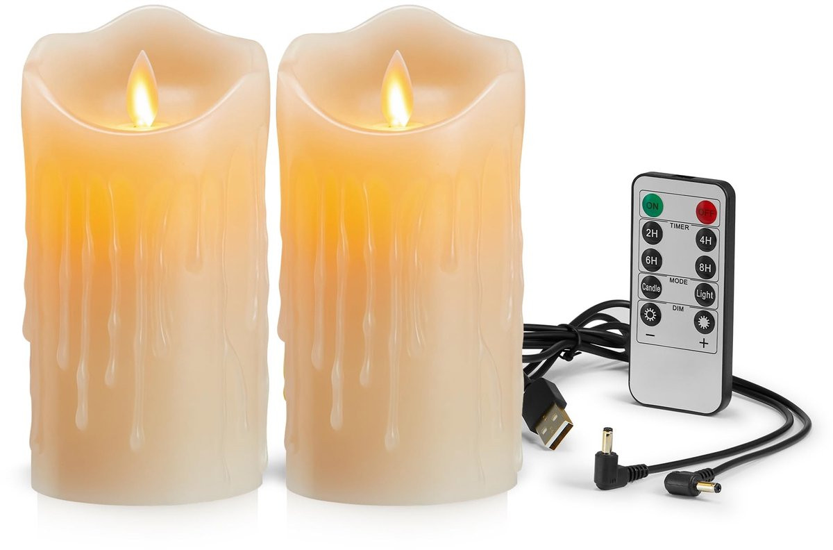 Omgoods Oplaadbare LED Kaars met Realistische Vlam en Afstandsbediening - 2 Stuks