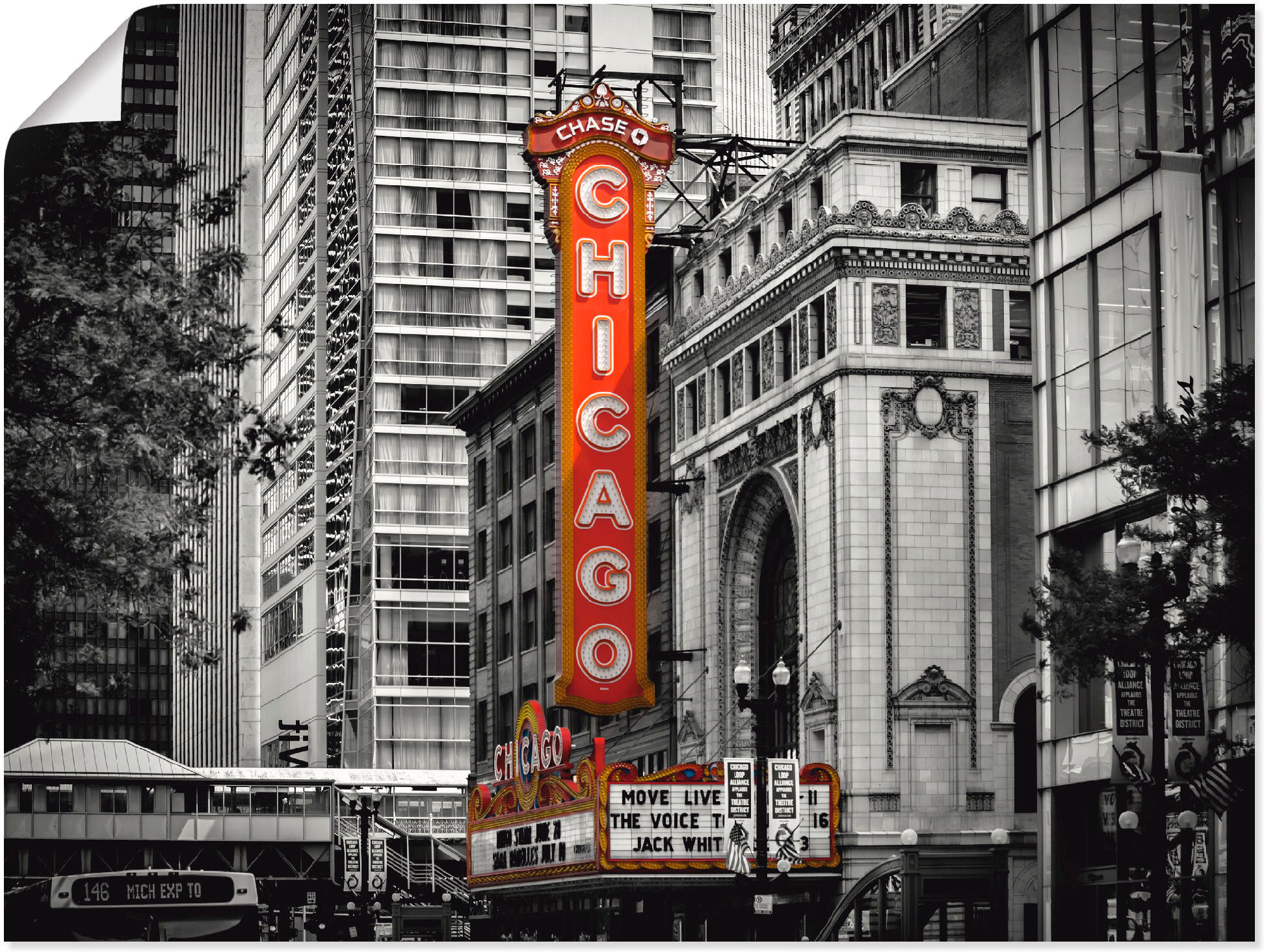 Poster ARTLAND "Chicago I", schwarz (farbe bild(er): schwarz), B:40cm H:30cm, Bilder, Poster, ohne Rahmen farbe bild(er): schwarz B/H/T: 40cm x 30cm, Poster Amerika Querformat, 1 Stk.