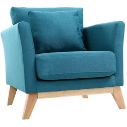 Abnehmbarer skandinavischer Sessel aus Entenblauem Stoff und hellem Holz OSLO