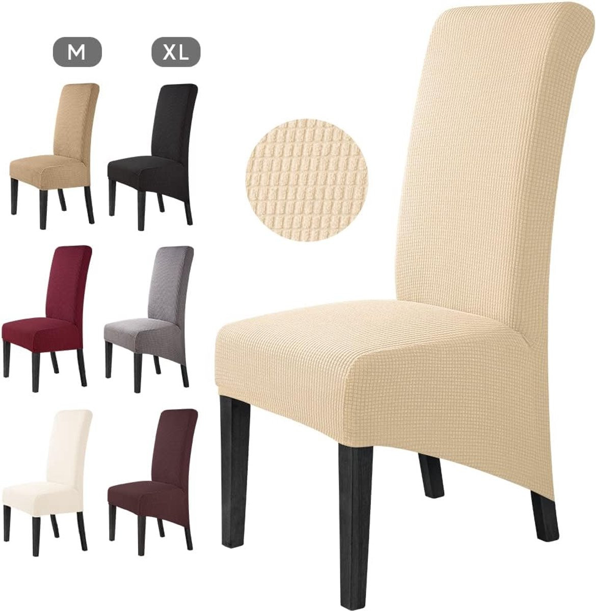 SnelShoppen Stretch Stoelhoes XL - 6 Stuks Wasbare Eetstoelhoezen - Beige