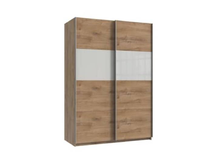 Kleiderschrank Bramfeld Plankeneiche mit Glas Weiß Schwebetürenschrank, 135cm Breite