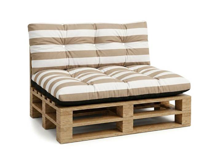 Coussin palette de jardin Lot de 2 coussins pour palettes - coussins exterieur et interieur gros oreiller Rayures blanc et beige