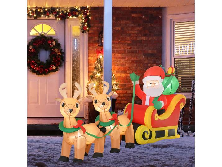 HOMCOM Père Noël Gonflable LED 240cm avec Traîneau et Rennes
