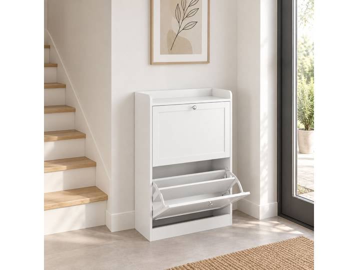 HOMCOM Armoire à Chaussures 10 Paires 2 Tiroirs Étroite Blanc