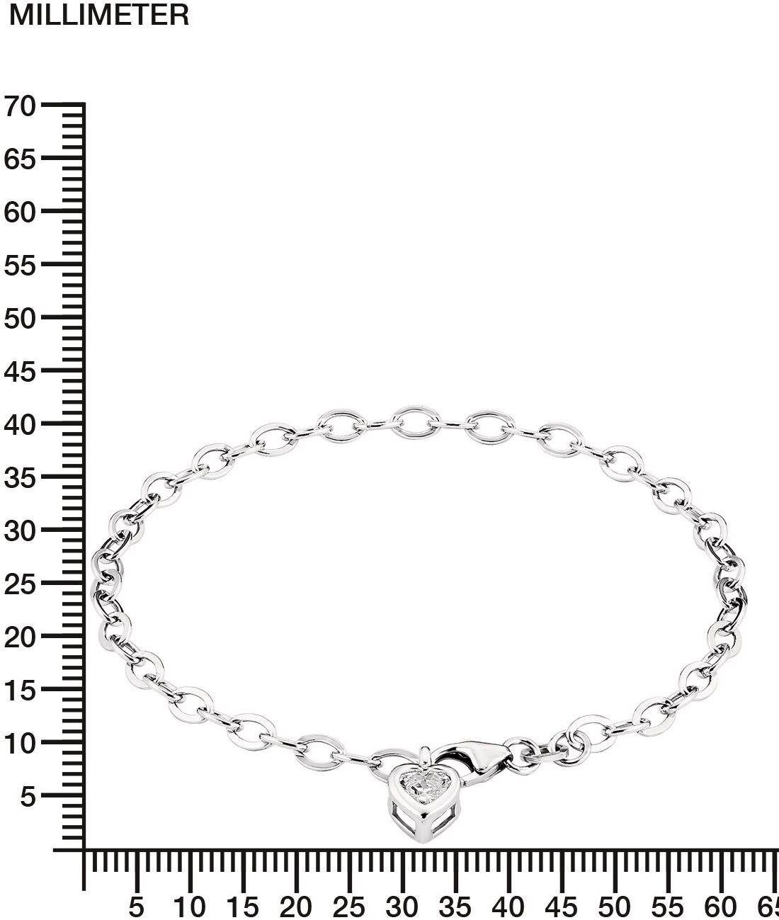 Silberarmband AMOR "Schmuck Geschenk Armkette Herz LIEBE", silber (silberfarben, kristallweiß, kristallweiß), Armbänder, Damen, 19cm, Silber 925 (Sterlingsilber), Silberarmband, Made in Germany - mit Zirkonia (synth.)