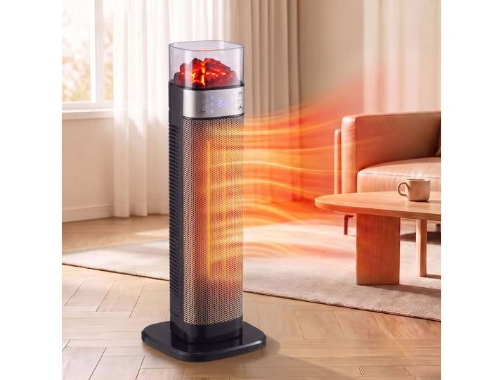 HOMCOM Chauffage Céramique 2000W Wi-Fi Effet Flamme 3D Noir