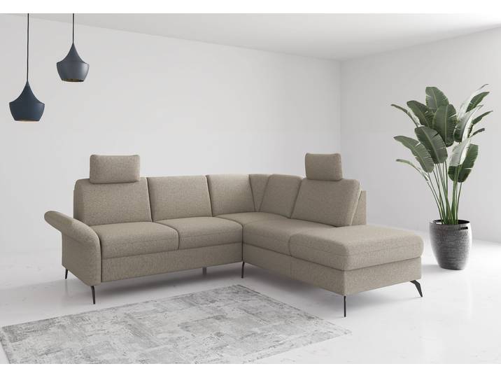 Ecksofa, Grau (Taupe), 240x216 cm, Flachgewebe, Ottomane Rechts, Klassisch, Home-affaire