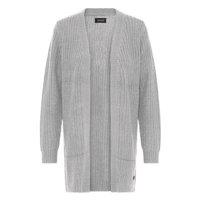 Strickjacke OXMO "Strickjacke OXEdna", Damen, Gr. L, grau (medium grau melange), Obermaterial: 100% Polyacryl PAN., Strickjacken Strickjacke